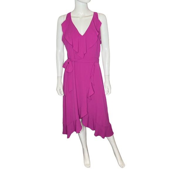 Kensie Women's Ruffled Tie-Waist Faux-Wrap Dress Fuchsia Sz 10 NWT - Picture 2 of 9